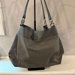 Coach Shoulder Bag Lexy Edie Large Gray Leather and Suede